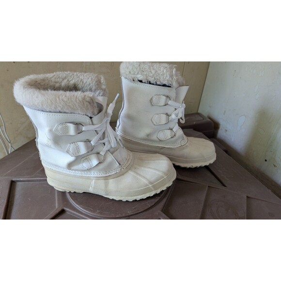 Sorel Manitou Women's White Faux Fur Lined Lace Up Snow Boots sz 7 wool liners - Picture 8 of 10